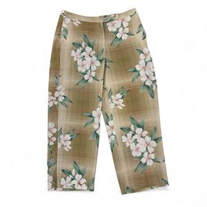 Tommy Bahama cropped capri pants with a floral and plaid print, 100% silk Sz 6